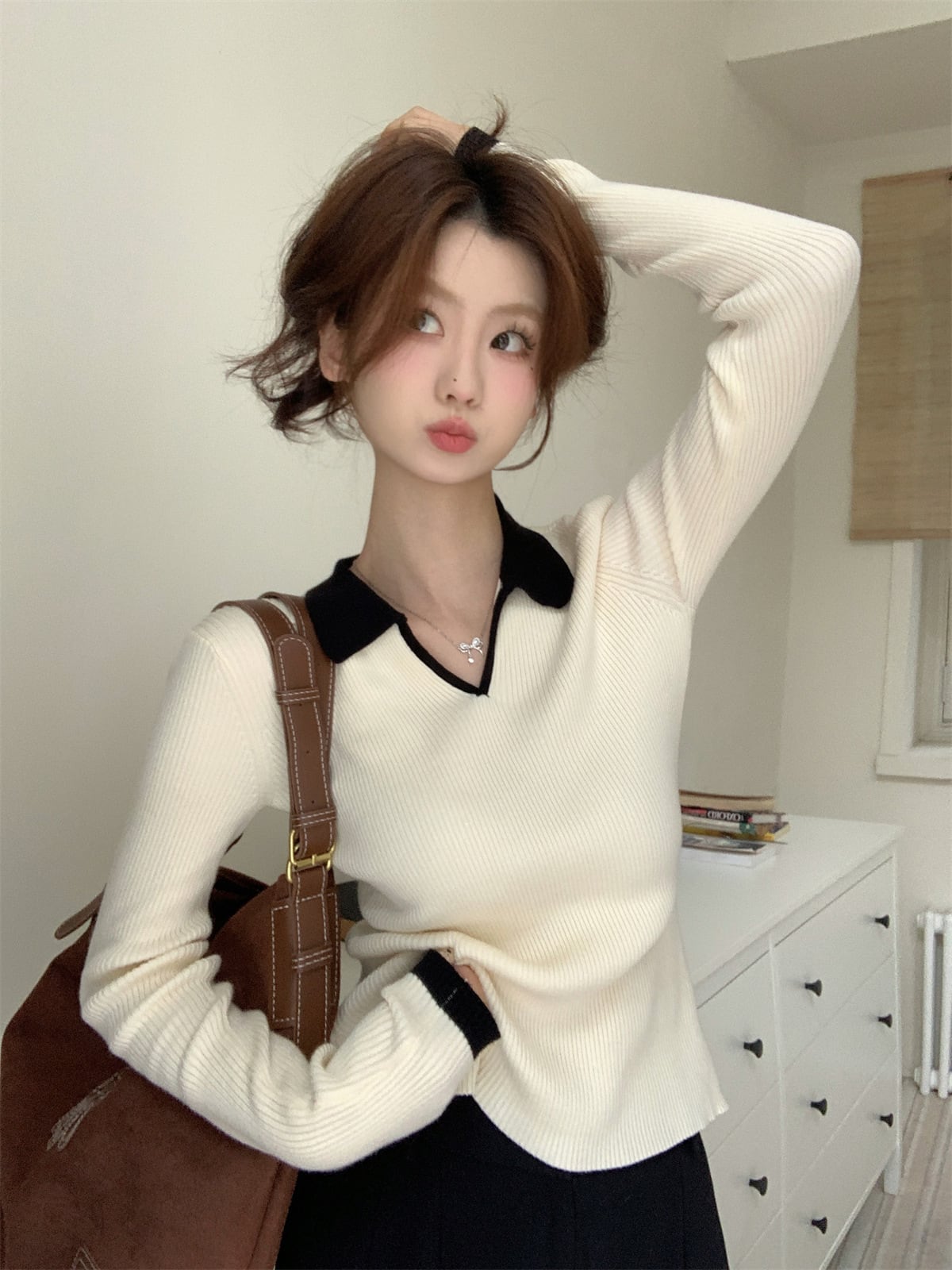 【tops】POLOネックニットトップス　M28677