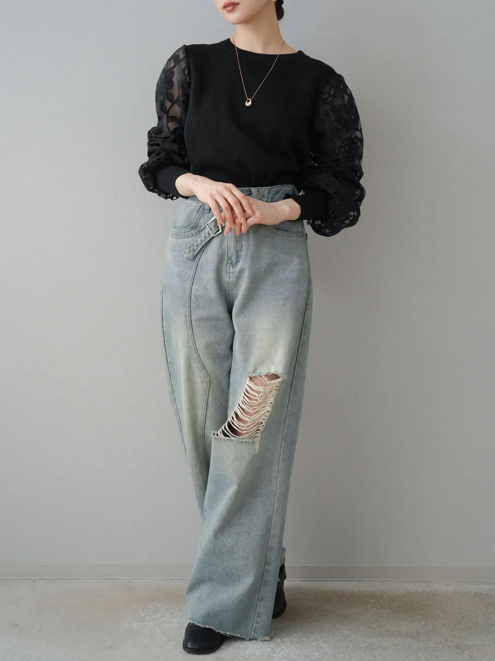 【tops】レース切り替えトップス　M29484