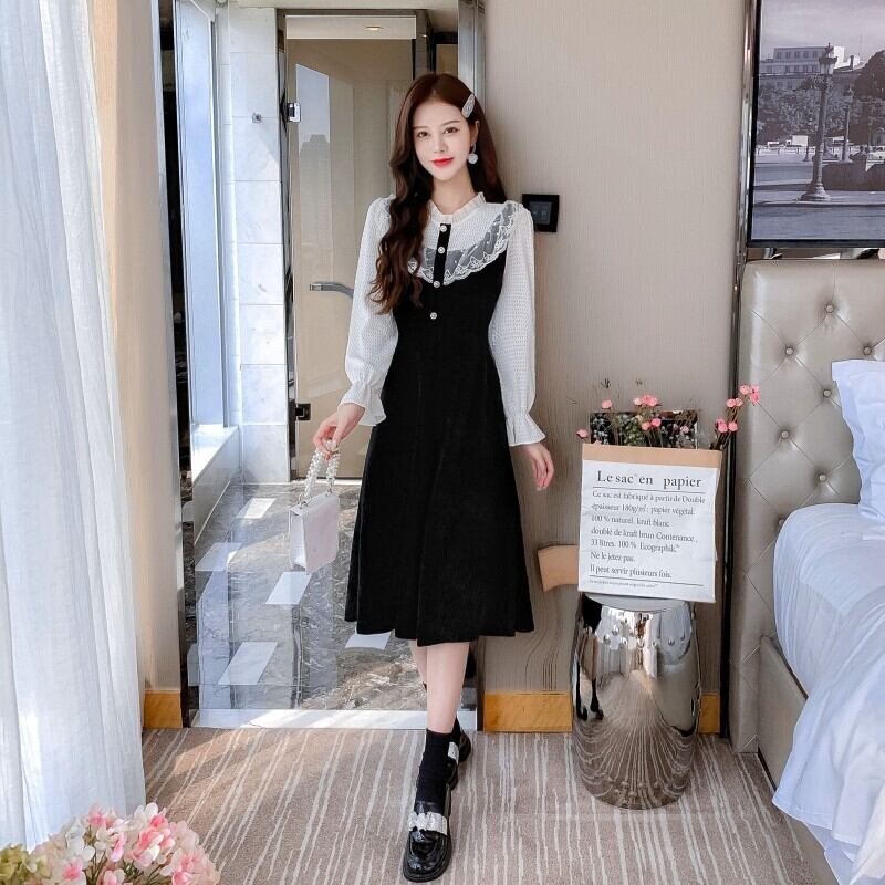 【dress】フリルドッキングワンピース　M18863