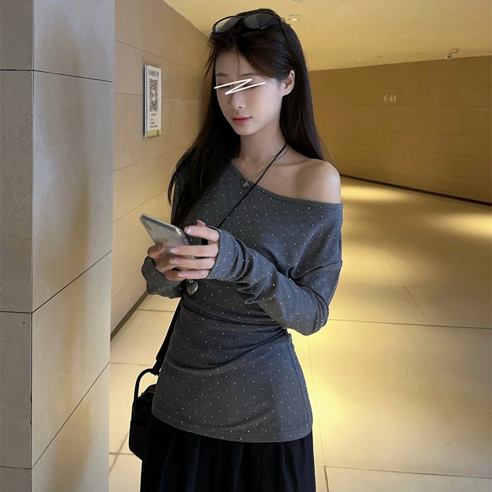 【tops】ビジュー長袖Tシャツ　M25625