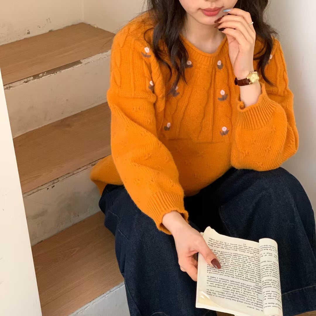 【tops】刺繍ニットセーター　M27837
