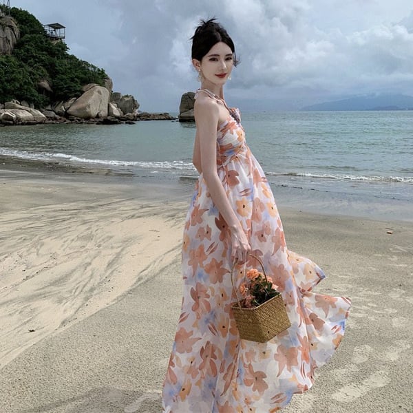 【dress】花柄ホルターネックワンピース　M25300