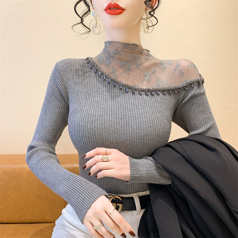 【tops】レースドッキングニットトップス　M28653