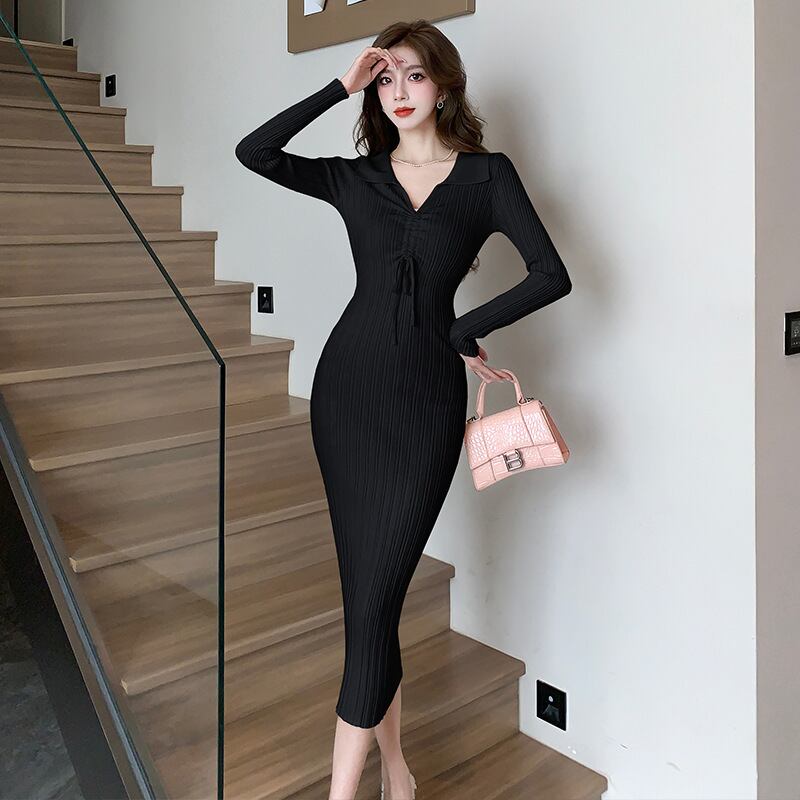 【dress】折り襟ニットワンピース　M18297
