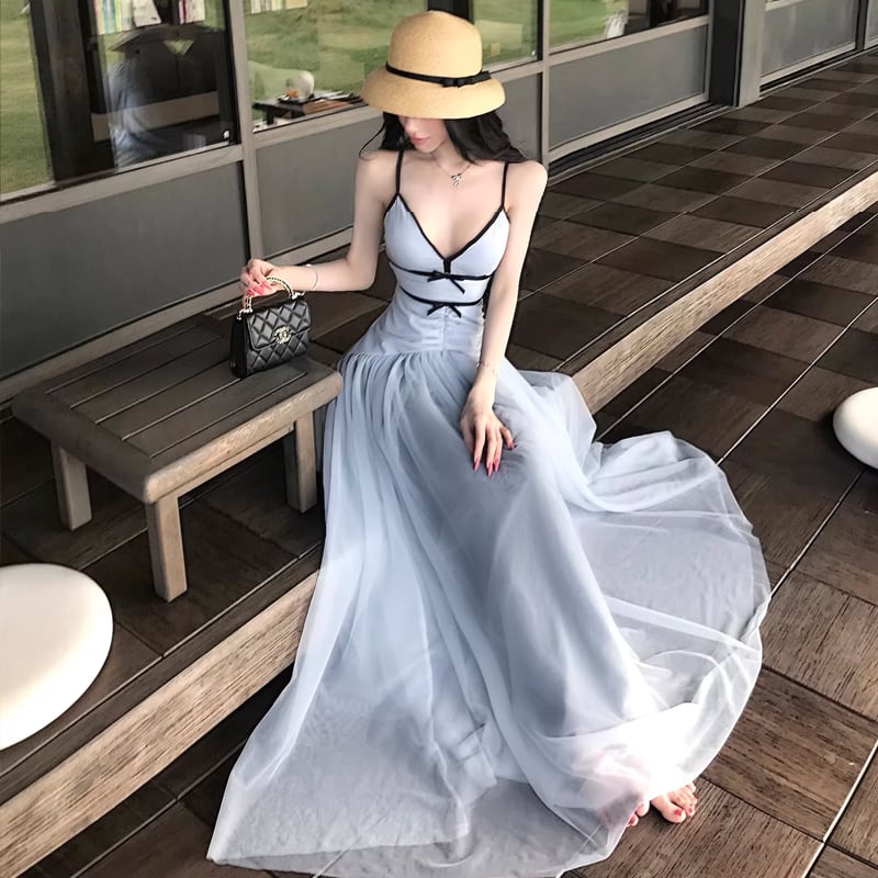 【dress】ロングチュールキャミワンピース Q8373