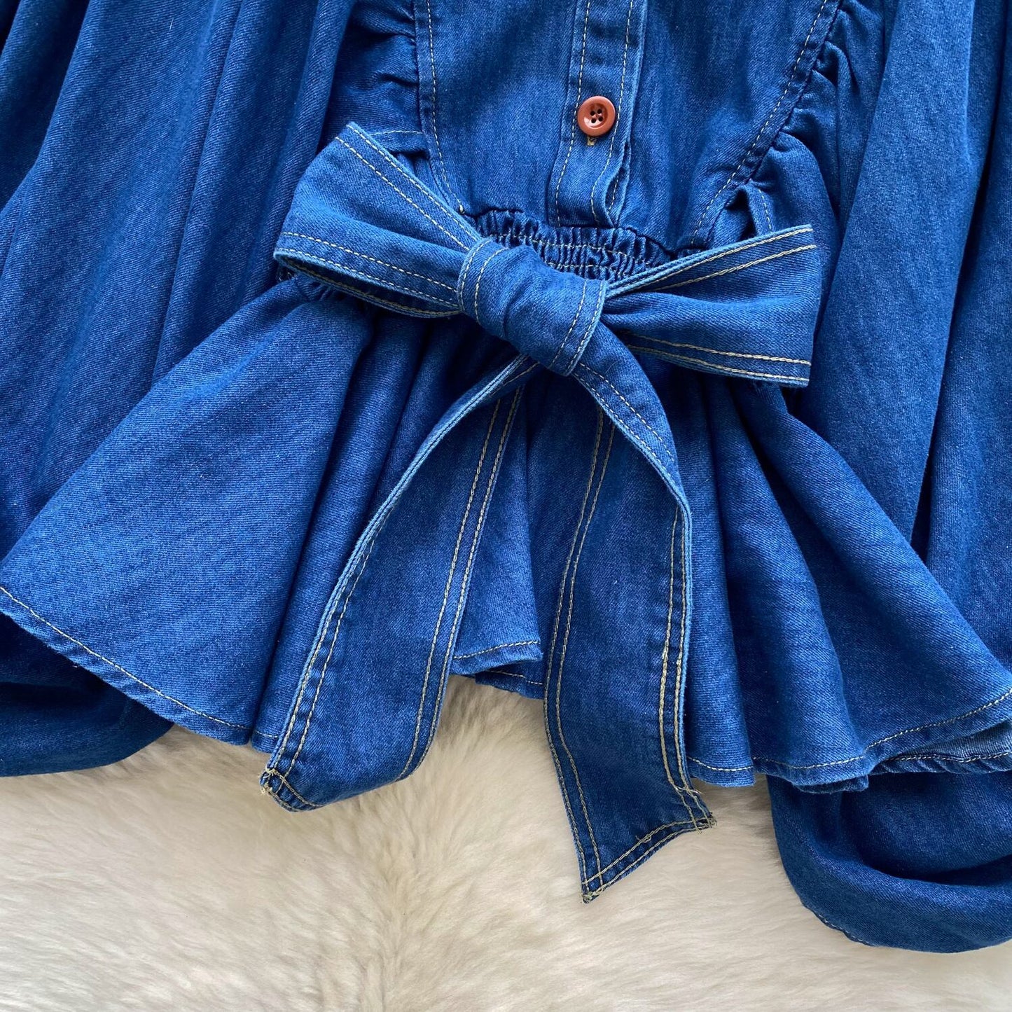【tops】ランタンスリーブデニムシャツ　M29723