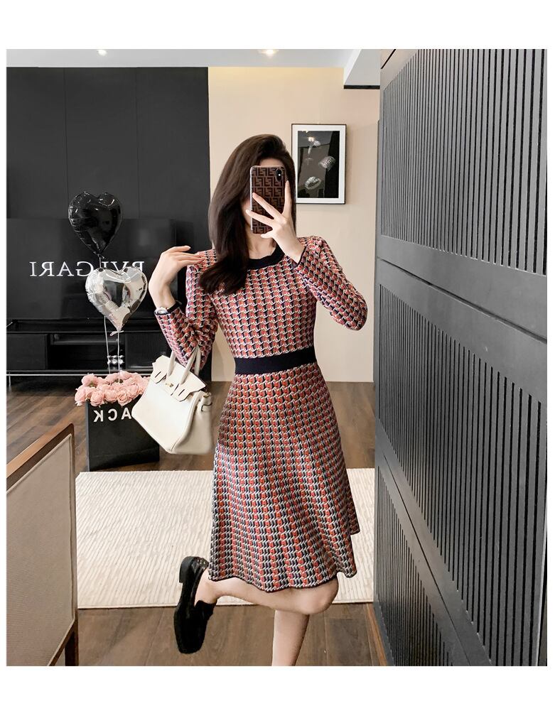 【dress】おすすめエレガントジャカードニットワンピース　M17516