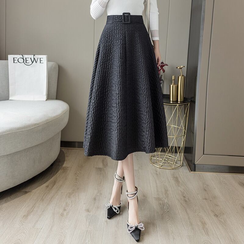 【bottoms】上品な質感!気質満点レトロINS風Aラインハイウエスト着痩せスカート G2935