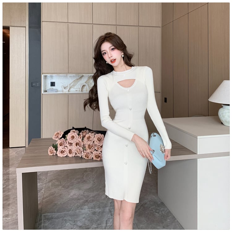 【dress】カットワークニットワンピース　M18844