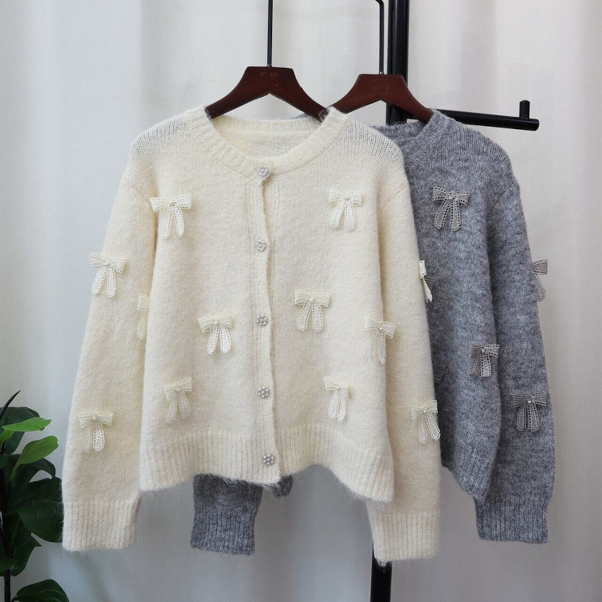 【outer】リボン付きニットカーデ　M26702