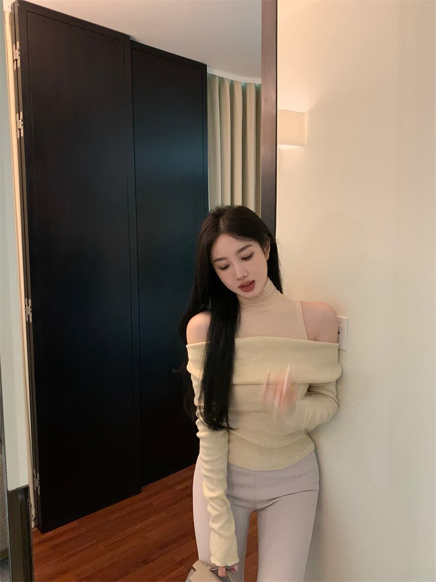 【tops】オフショルダーニットトップス　M28184
