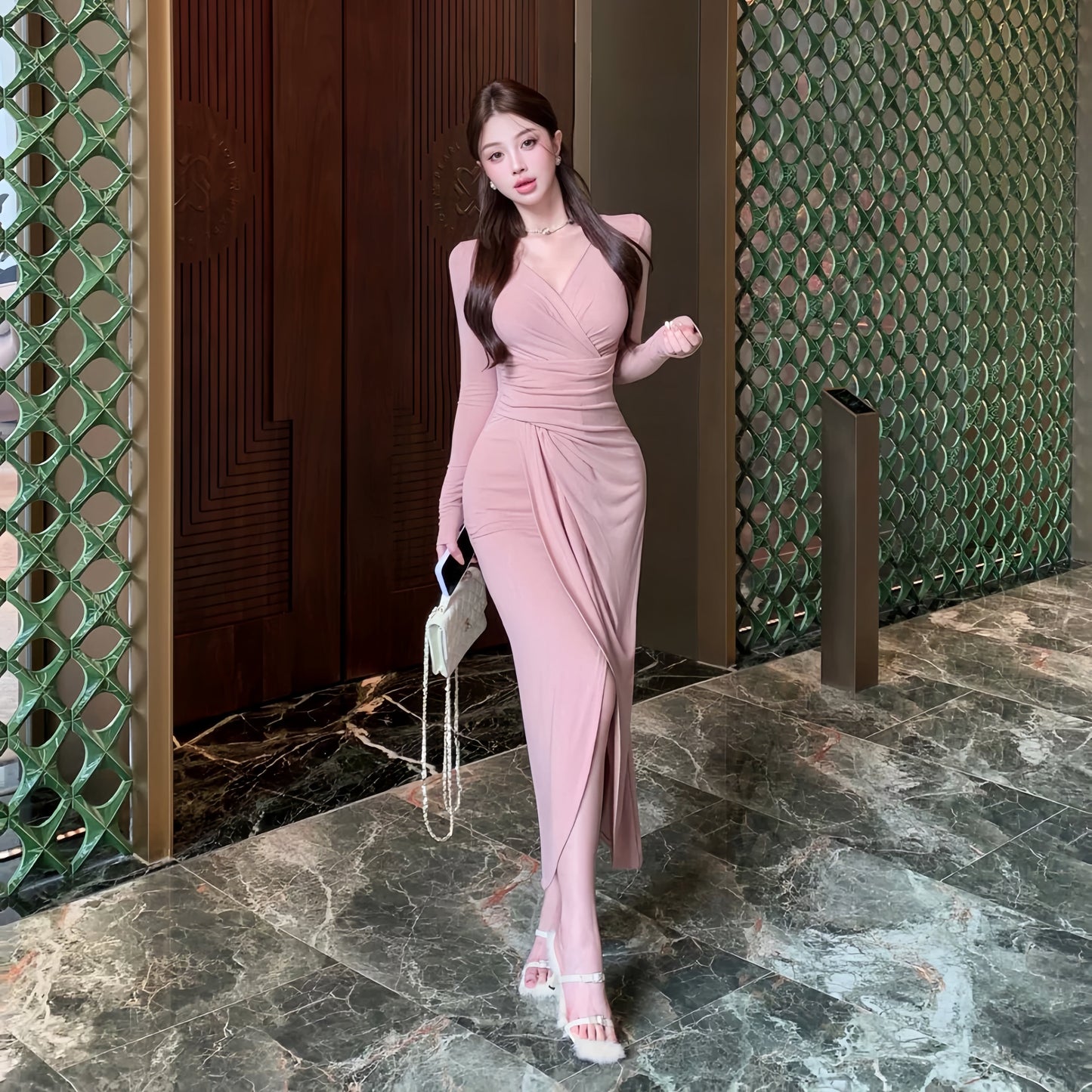 【dress】スリットタイトワンピース Q6314