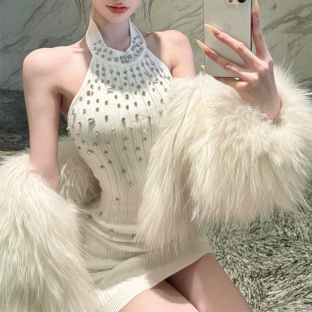 【dress】ビジュー付きミニワンピース　N3509