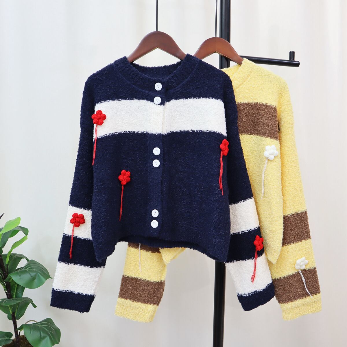 【outer】ボーダー柄ニットカーデ　M18782