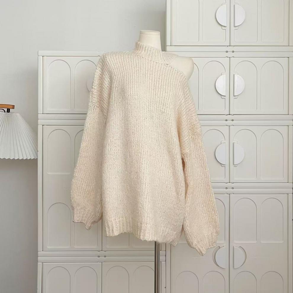 【tops】オフショルダーニットセーターチェーン付き　M27182