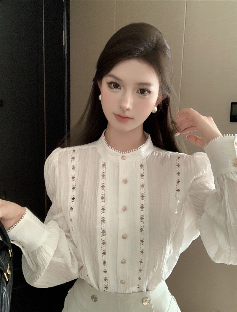 【tops】カットワークシャツブラウス　M29346