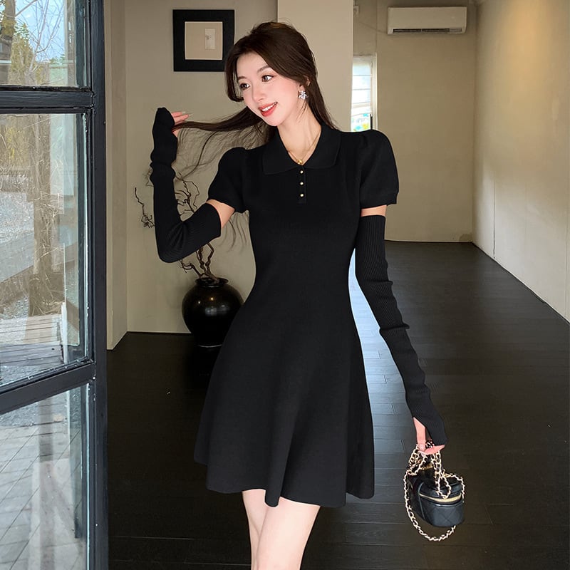 【dress】ニットワンピースアームカバー付き　M26422
