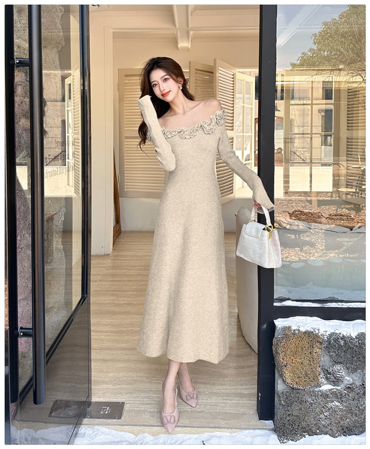 【dress】立体フラワーニットワンピース　M27289