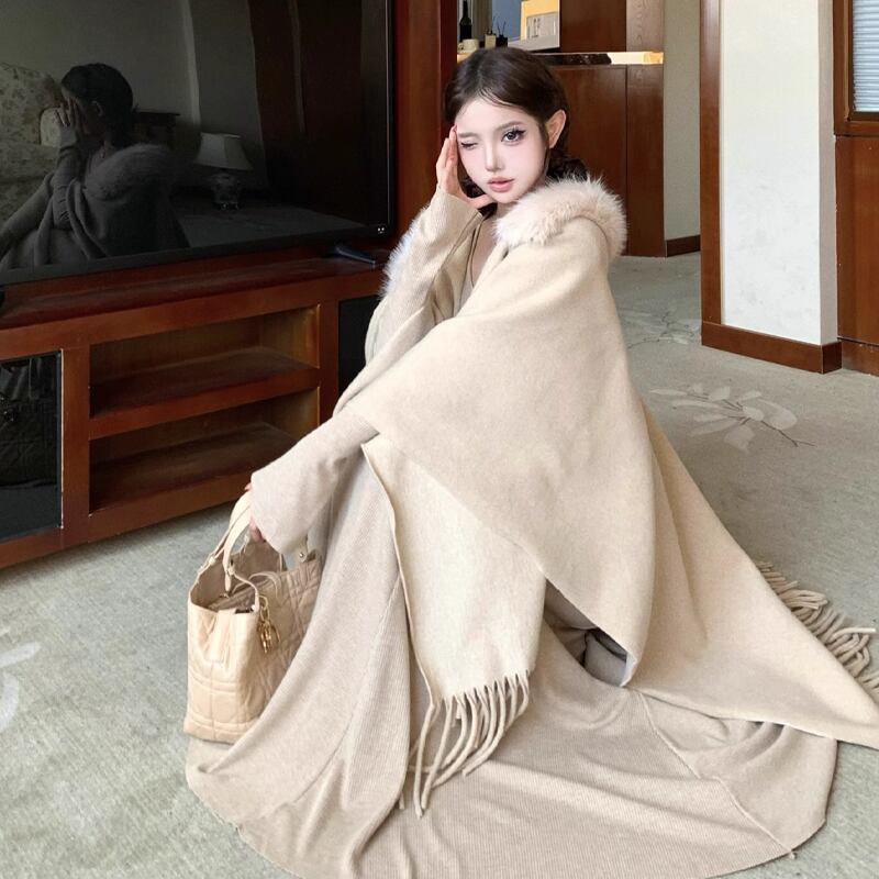 【set】ファー付きショール×ニットワンピースセット Q6987