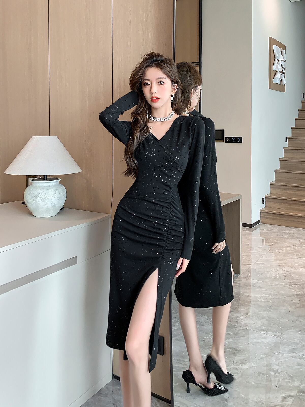 【dress】Vネックデートワンピース　M18895