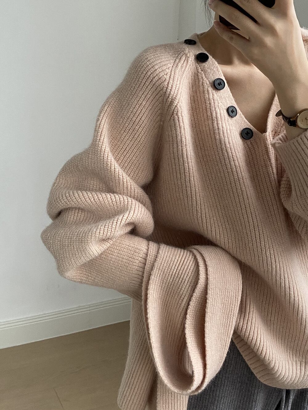 【tops】Vネックニットセーターマフラー付き　M28049