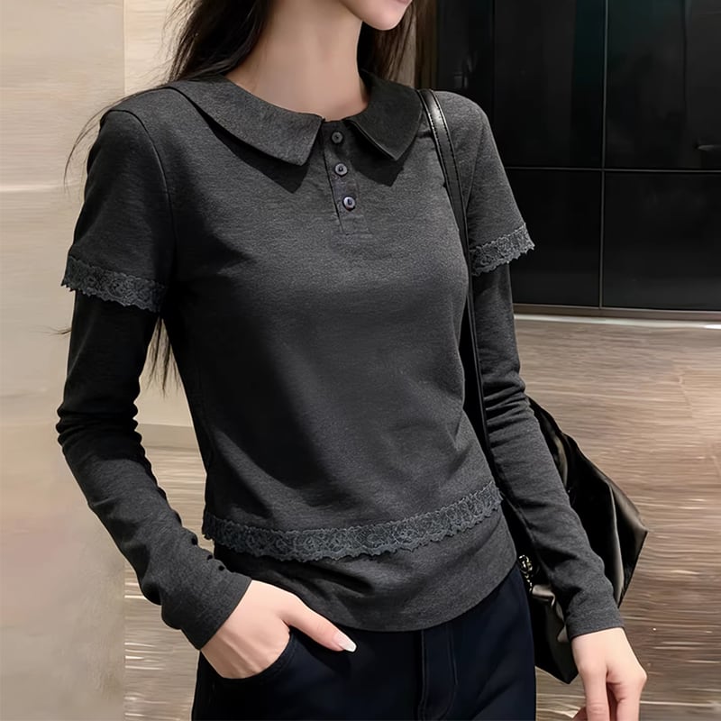【tops】ピーターパンカラーフェイクレイヤードトップス Q7819