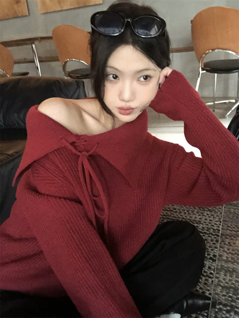 【tops】オフショルダーニットセーター　M28965