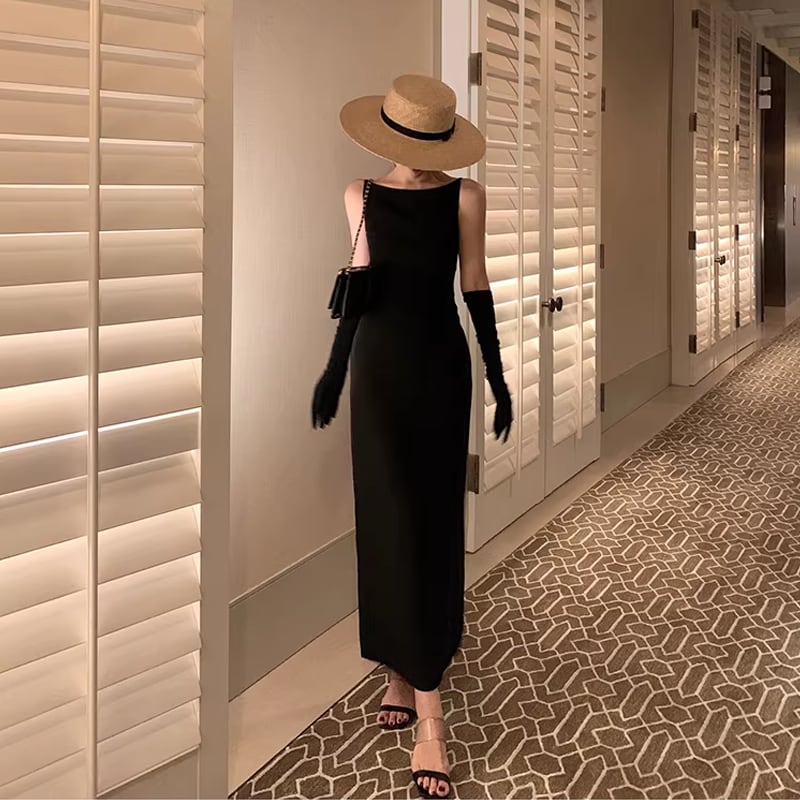 【dress】ノースリーブロングワンピース Q8434
