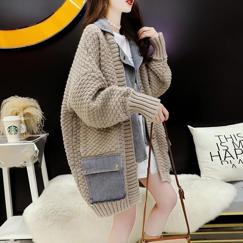 【outer】デニムドッキングニットカーディガン Q7192