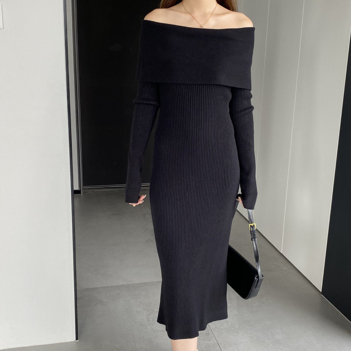 【dress】ボートネックニットワンピース　M18734