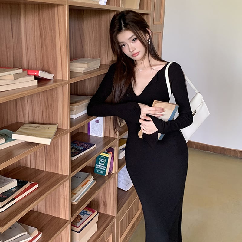 【dress】ニットロングワンピース Q6916