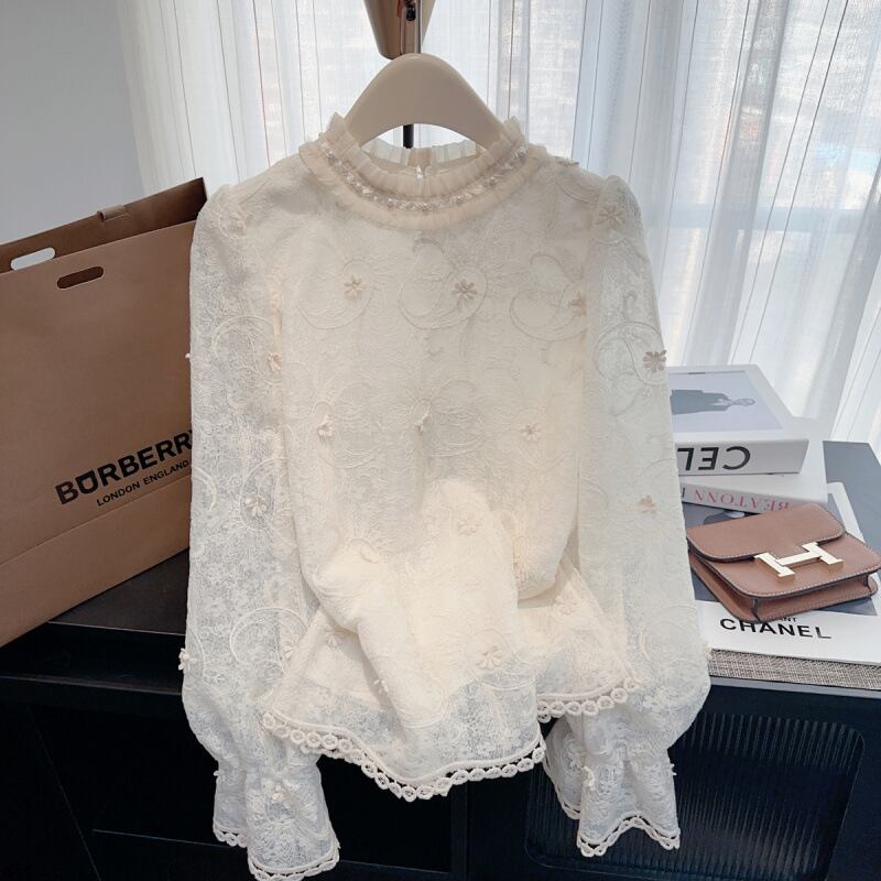 【tops】レース切り替えシャツトップス　M29115