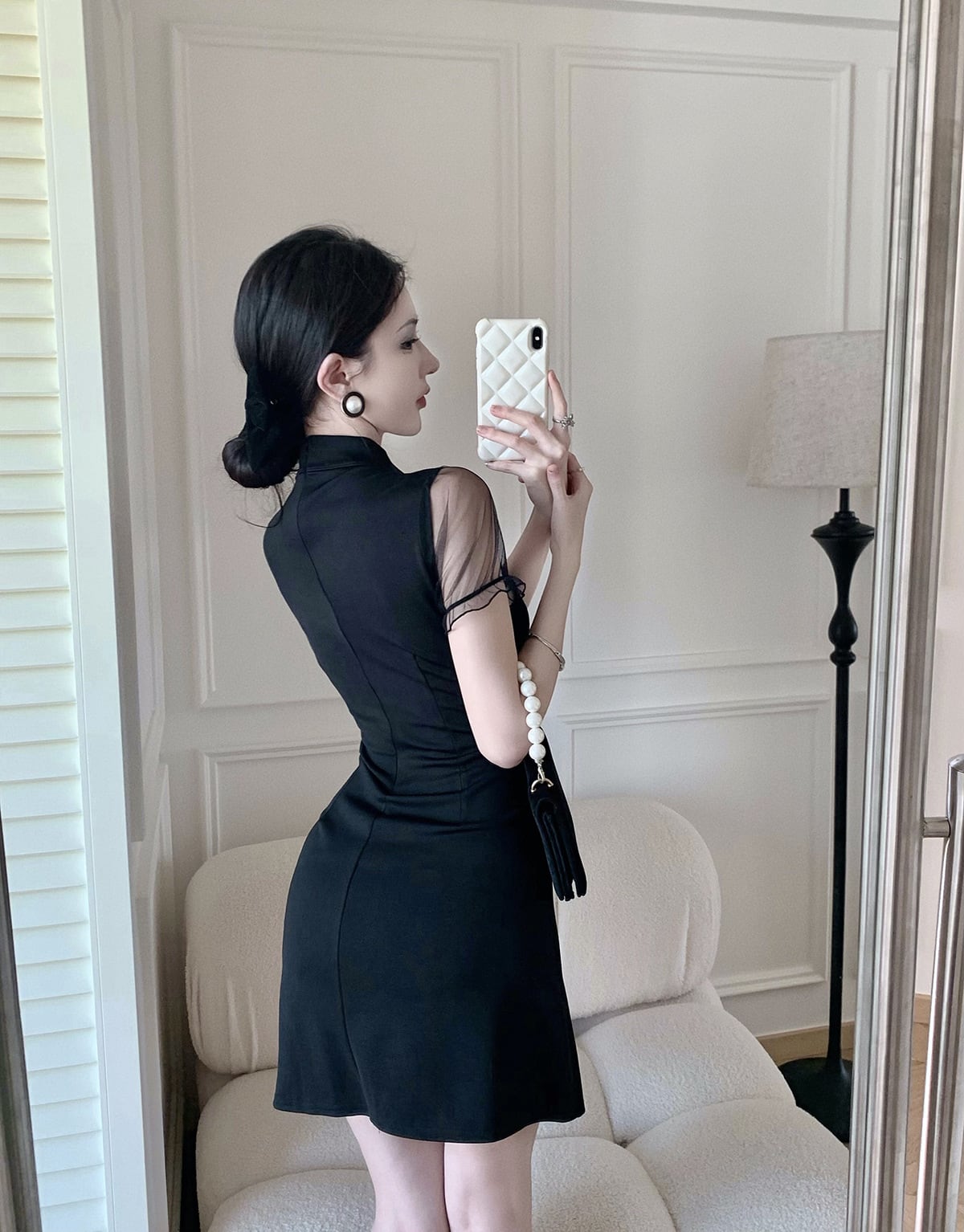 【dress】メッシュ切り替えスリットワンピース G21310