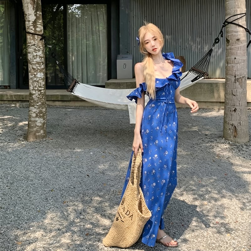 【dress】ギャザーフリルロングキャミワンピース Q8508