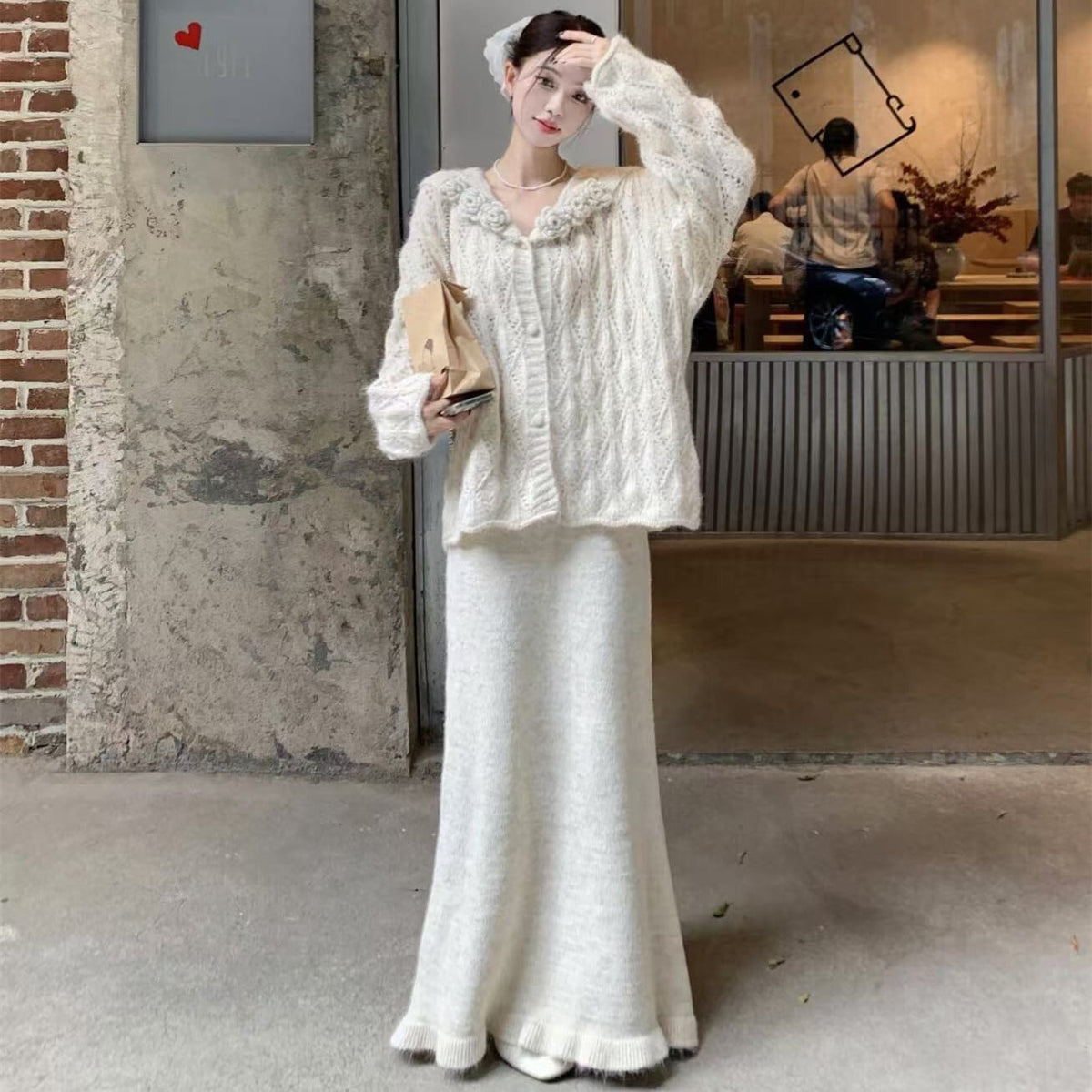 【set】ニットカーデ×スカートセット　M27744