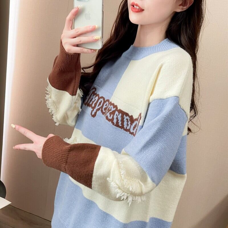 【tops】ボーダー柄ニットセーター　M27501