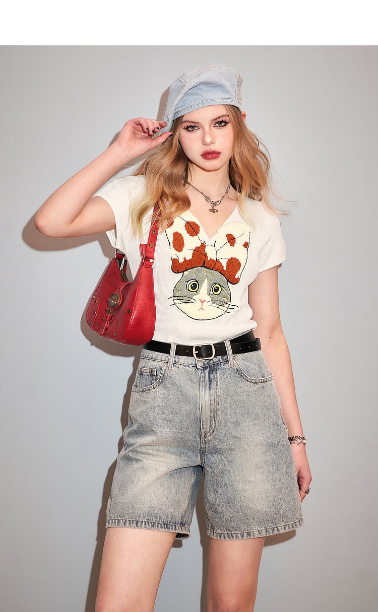 【tops】VネックニットプリントトップスG20926