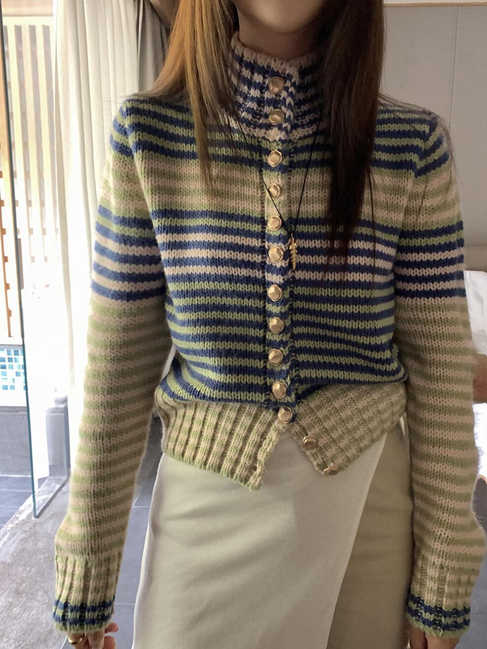 【outer】ボーダー柄ニットカーデ　M27351