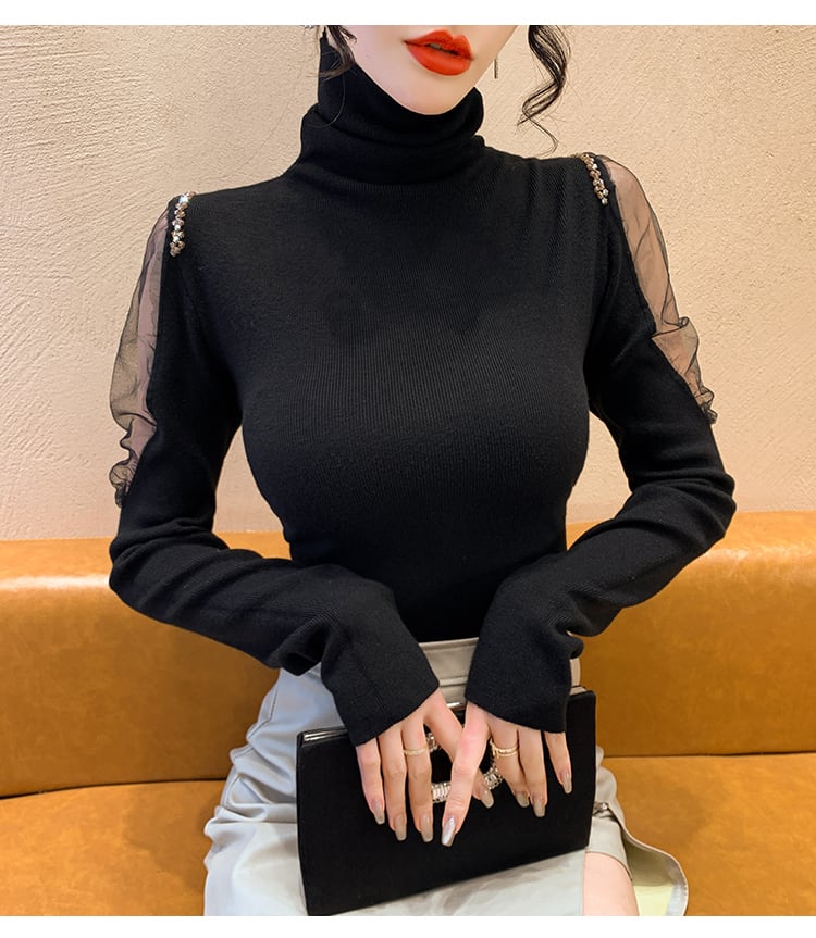 【tops】シースルーショルダーニットトップス　N2917