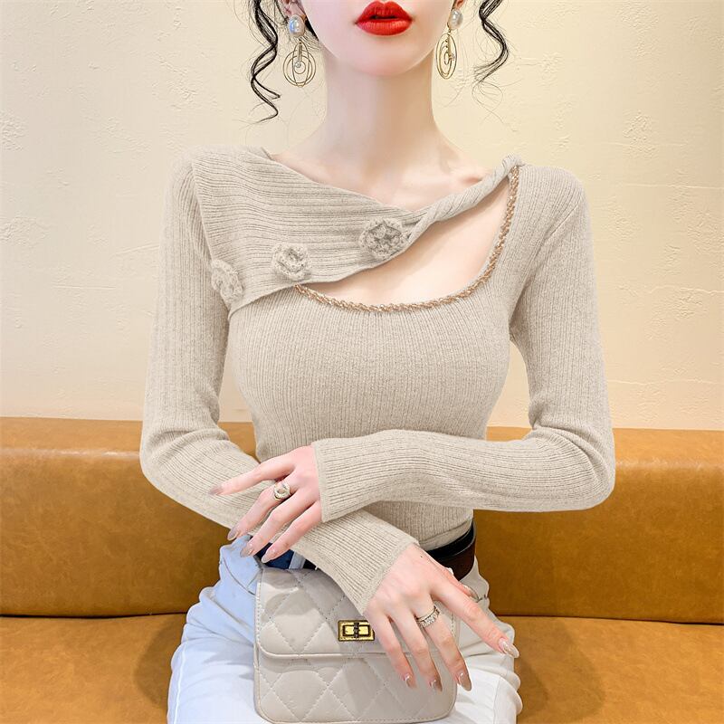 【tops】ビジュー立体フラワーニットトップス　M27727
