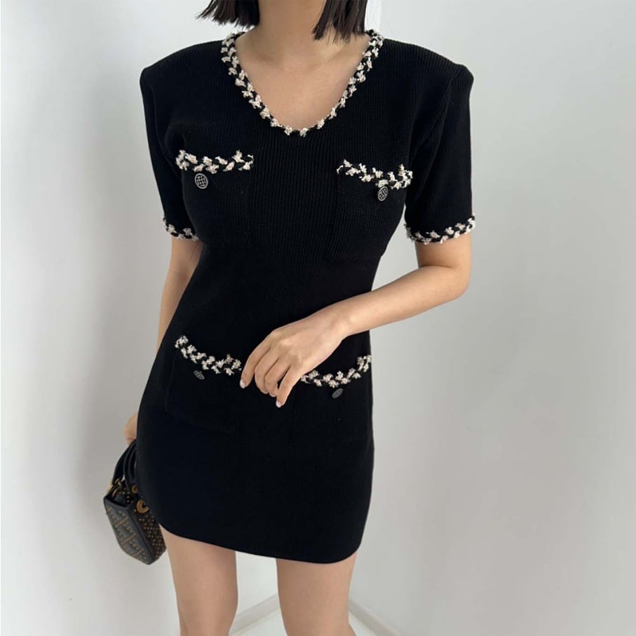 【dress】Vネックニットタイトワンピース G21158