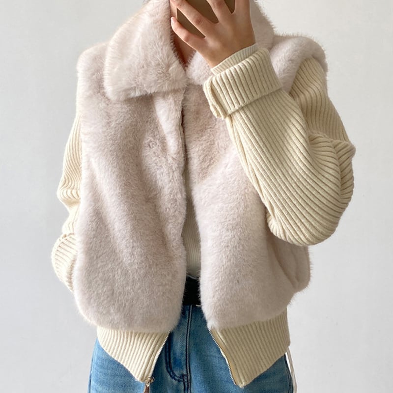 【outer】ファードッキングニットカーディガン Q7378