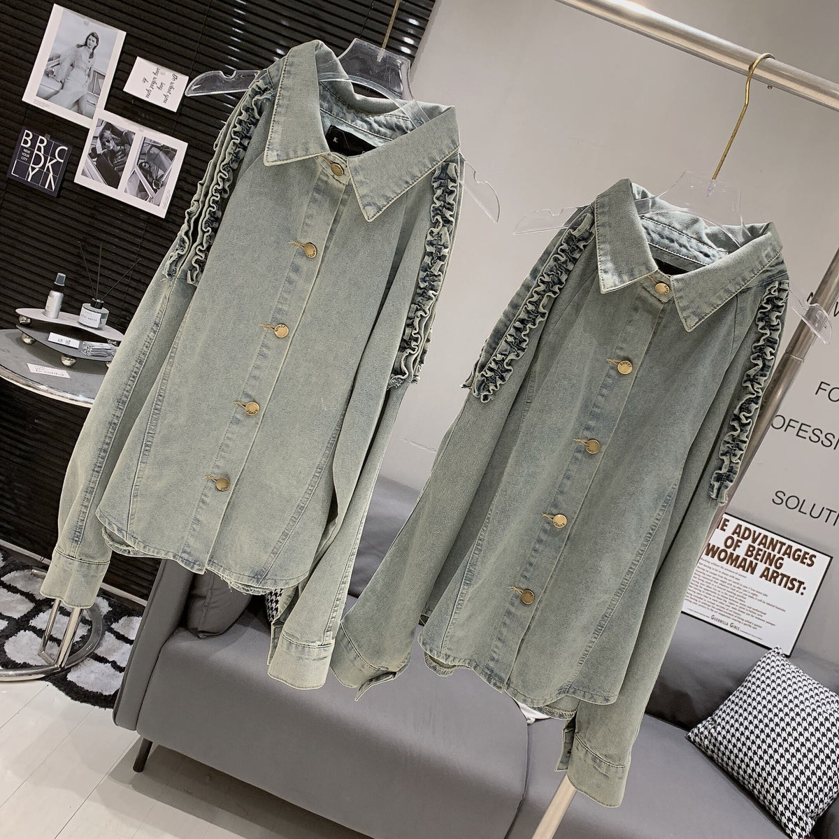 【tops】オフショルダーデニムシャツトップス　M29717