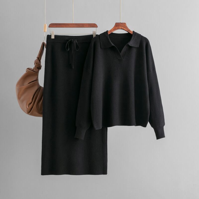 【set】POLOネックニットセーター+スカートセット　M27333