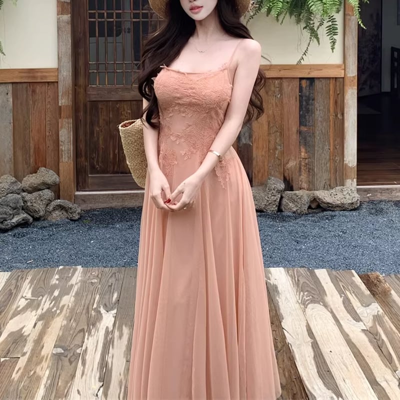 【dress】レースロングキャミワンピース Q8208