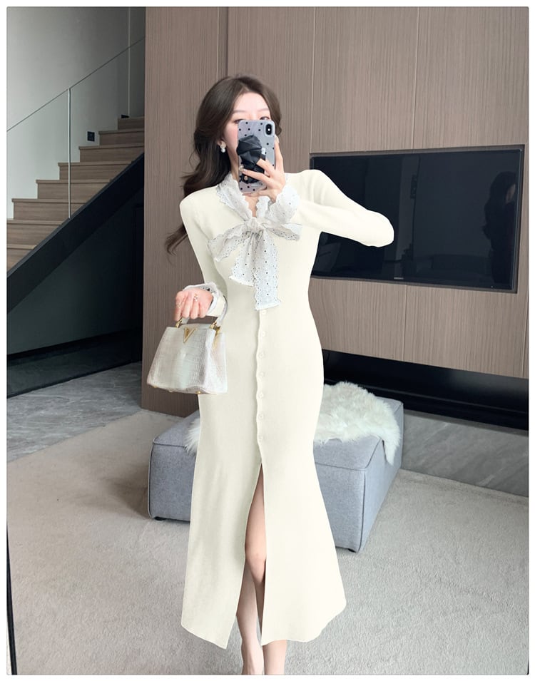 【dress】リボン付きニットワンピース　M27841