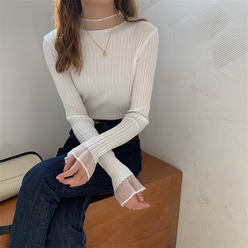 【tops】チュールドッキングニットトップス　M26543