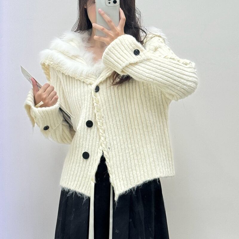 【outer】ファードッキングニットカーディガン Q7137