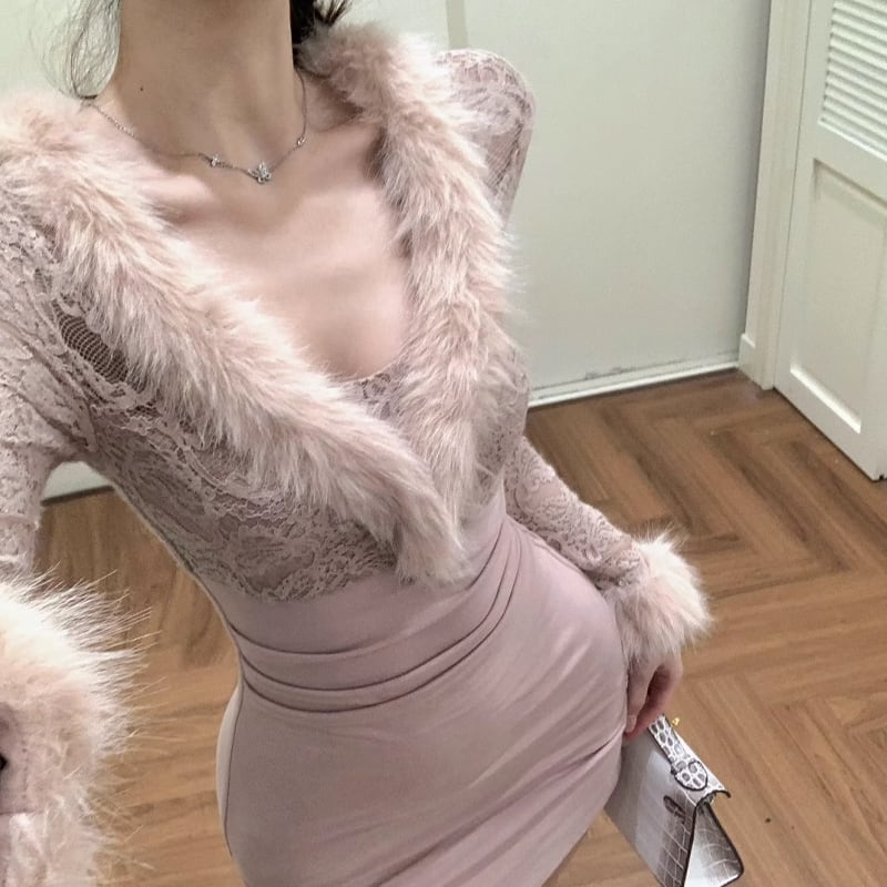 【dress】ファードッキングレースワンピース Q7193