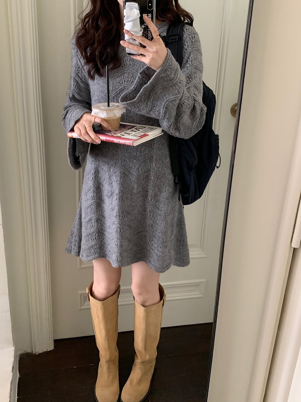 【dress】カットワークニットワンピース　M25591